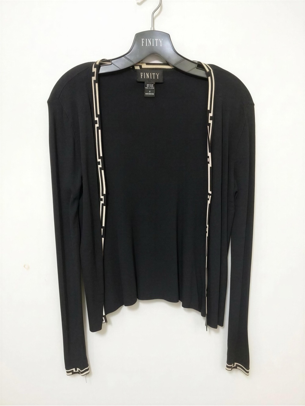 Finity Black Open-Front Cardigan with Cream Trim